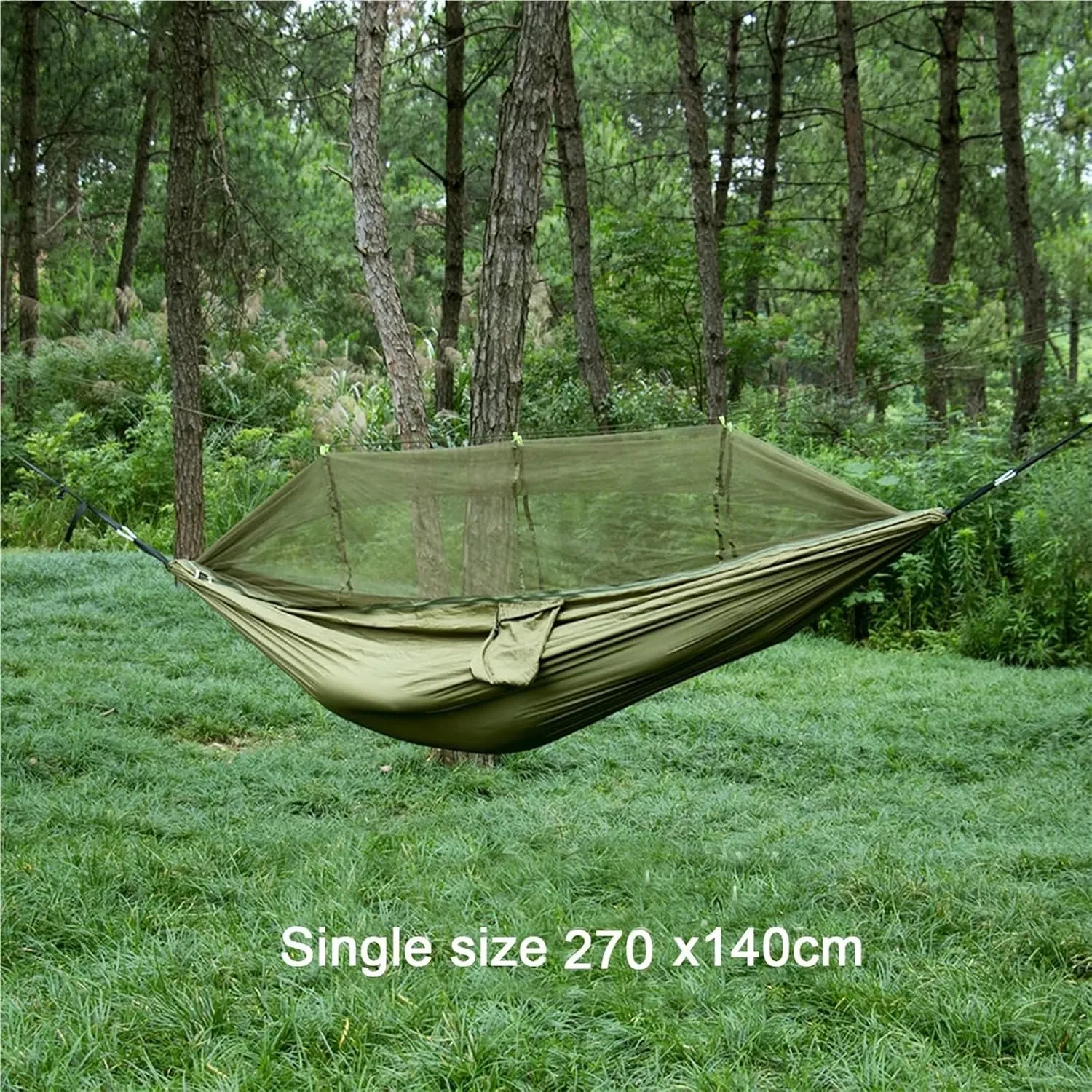 Nylon Fabric Portable Travel Outdoor Camping Hanging Sleeping Hammock with Mosquito Net(Brown,Medium)