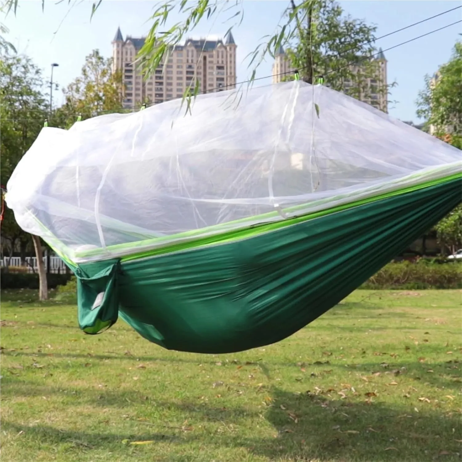 Nylon Fabric Portable Travel Outdoor Camping Hanging Sleeping Hammock with Mosquito Net(Brown,Medium)