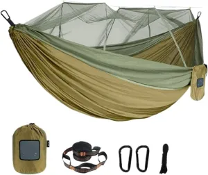 Nylon Fabric Portable Travel Outdoor Camping Hanging Sleeping Hammock with Mosquito Net(Brown,Medium)