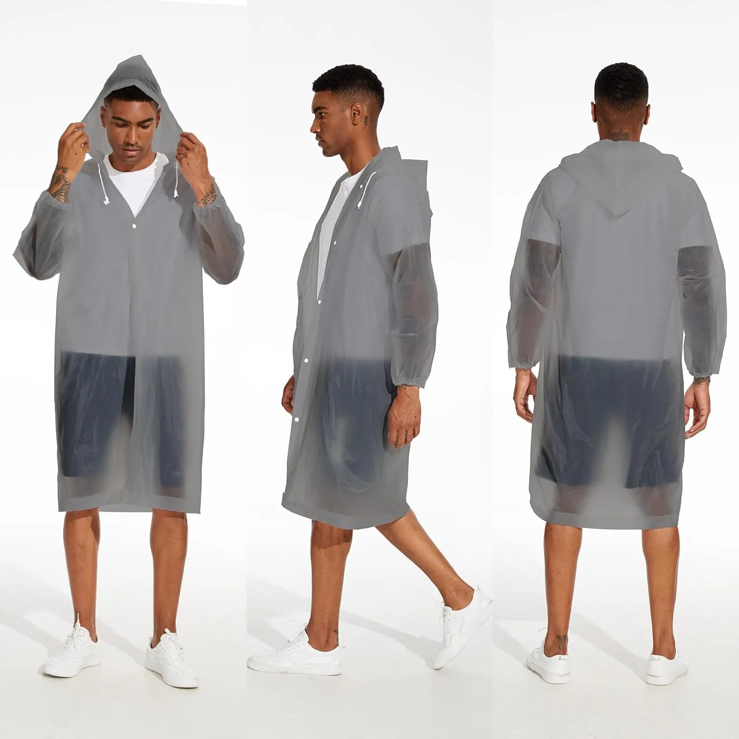 OFFITECTURE 2-Pack Reusable Rain Ponchos for Adults - Hooded Raincoats for Women/Men with Drawstring