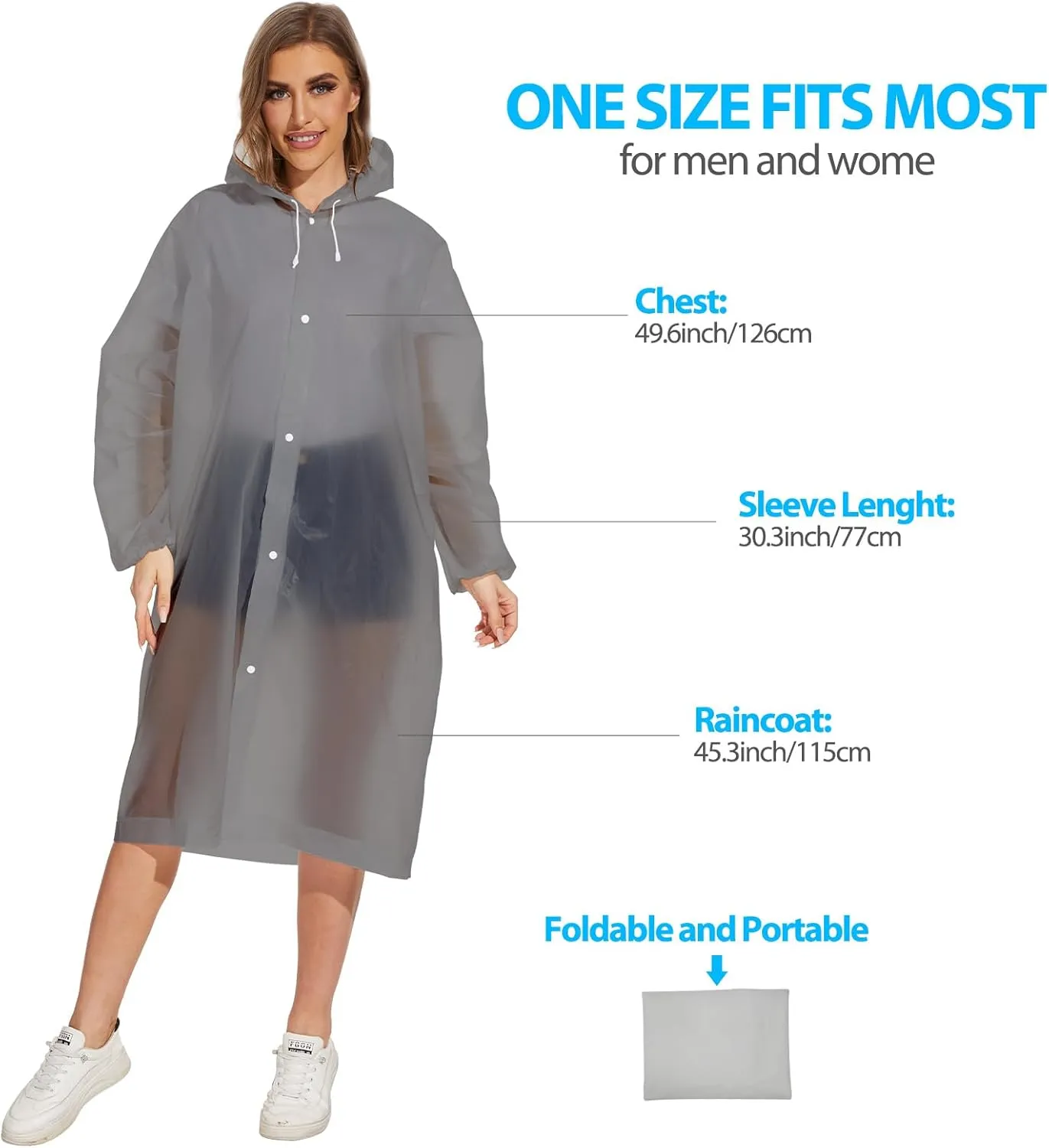OFFITECTURE 2-Pack Reusable Rain Ponchos for Adults - Hooded Raincoats for Women/Men with Drawstring