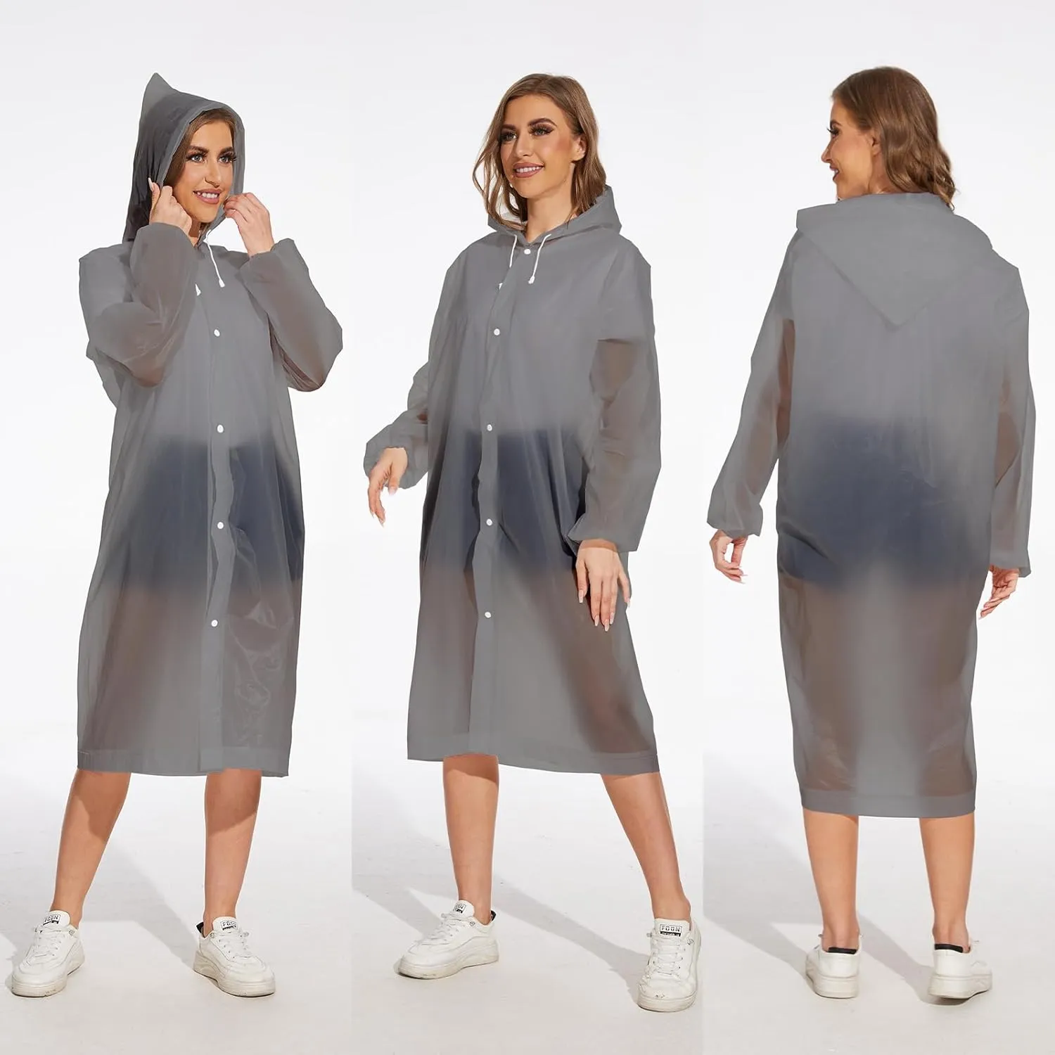 OFFITECTURE 2-Pack Reusable Rain Ponchos for Adults - Hooded Raincoats for Women/Men with Drawstring