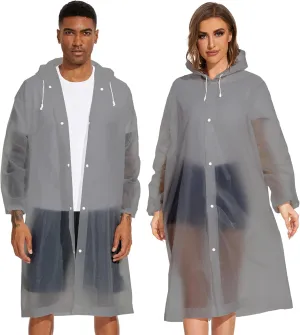 OFFITECTURE 2-Pack Reusable Rain Ponchos for Adults - Hooded Raincoats for Women/Men with Drawstring