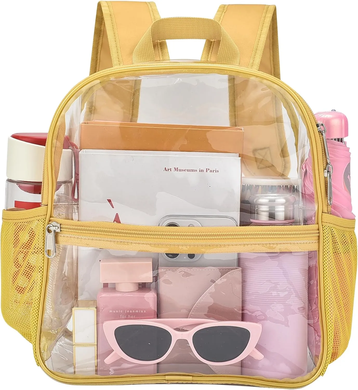 Oraben Clear Backpack for Stadium Events Clear Stadium Backpack 12x6x12 Bag (Enhanced Strap, Gold)