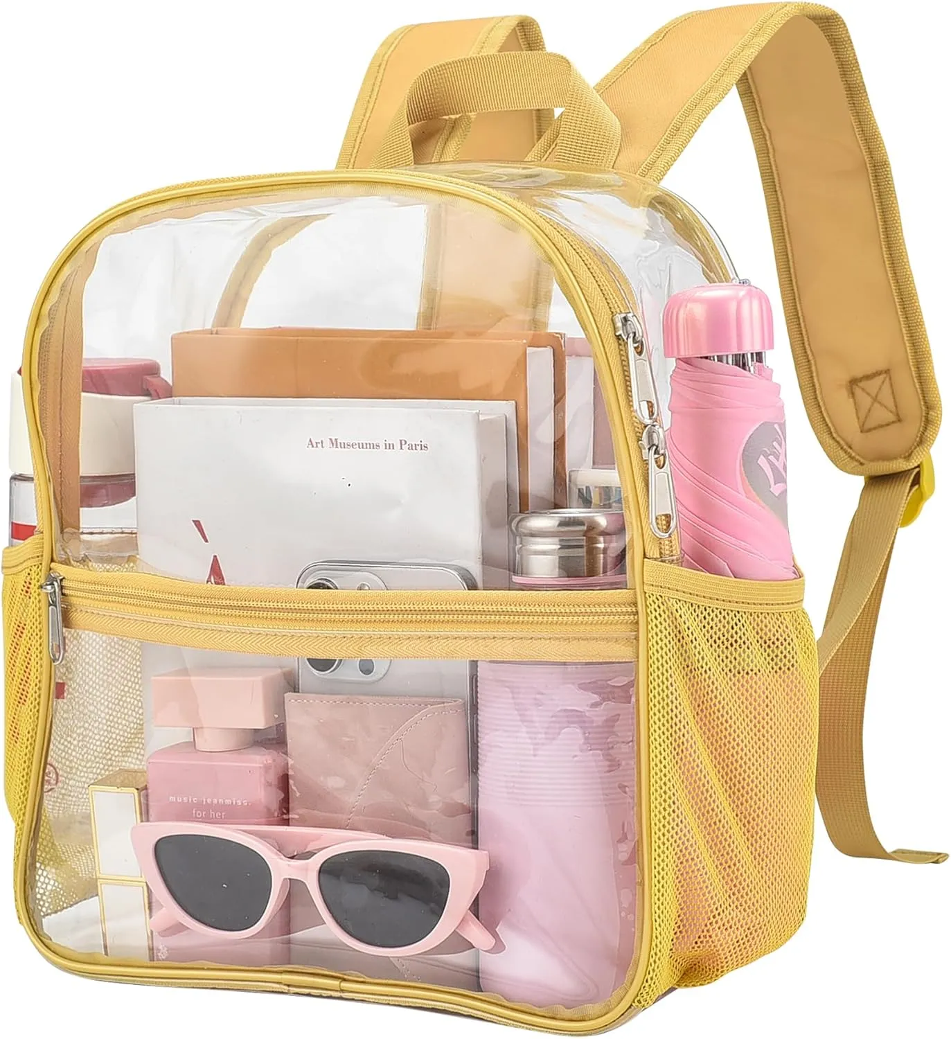 Oraben Clear Backpack for Stadium Events Clear Stadium Backpack 12x6x12 Bag (Enhanced Strap, Gold)