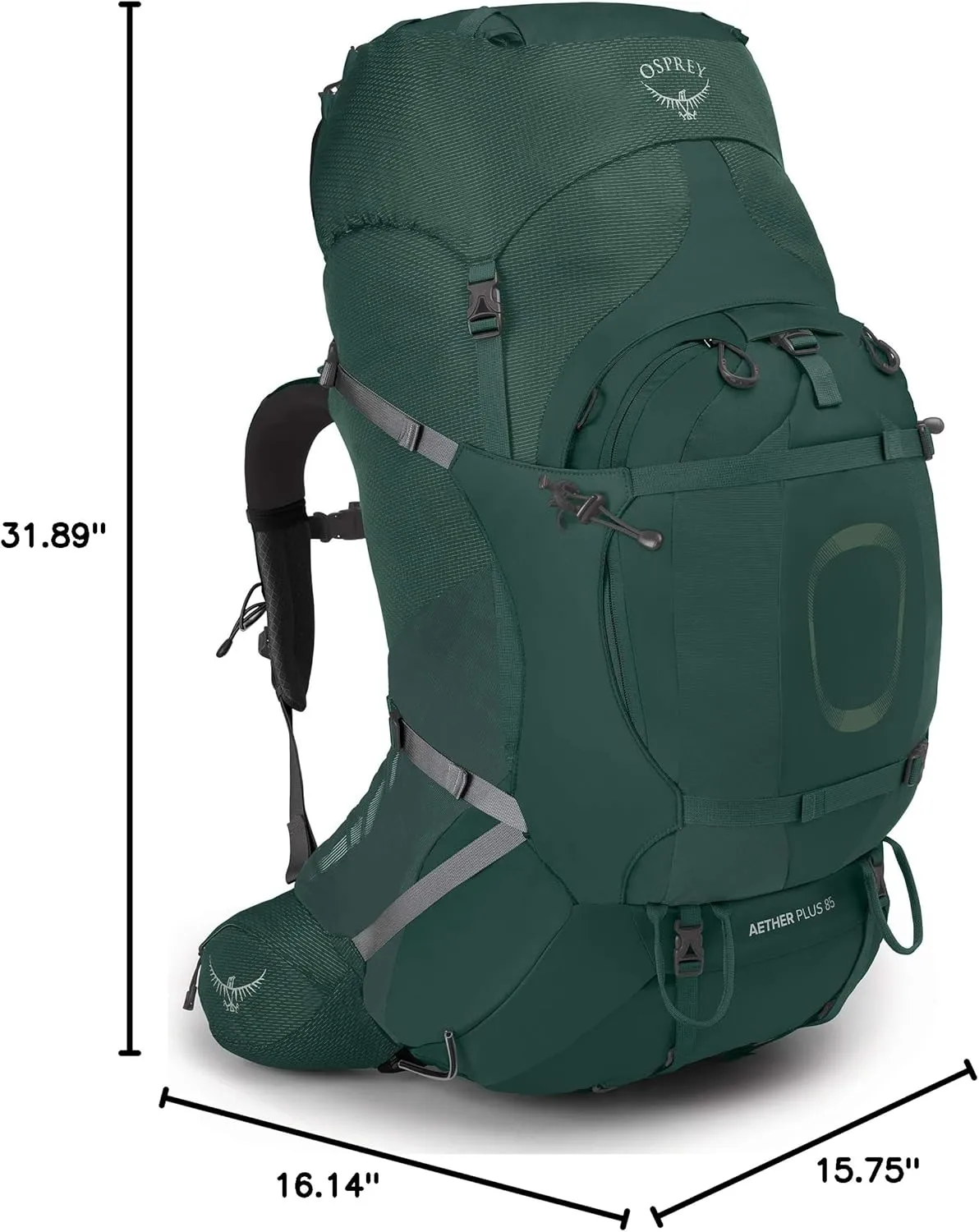 Osprey Aether Plus 85L Men's Backpacking Backpack, Axo Green, S/M
