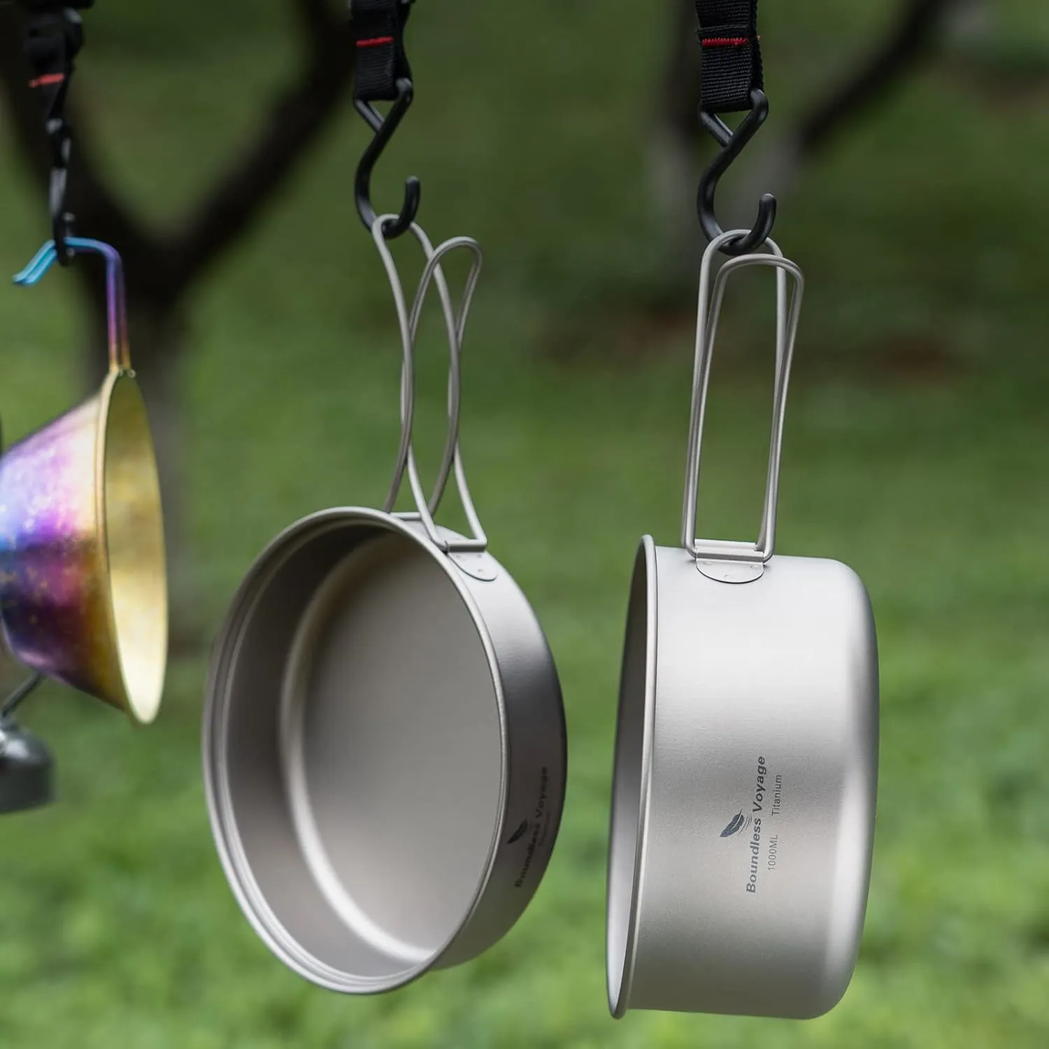 Outdoor 750ml - 2900ml Titanium Pot with Lid Folding Bail Handle Camping Hiking Picnic Ultralight Water Bottle Cup Mug Spork Set