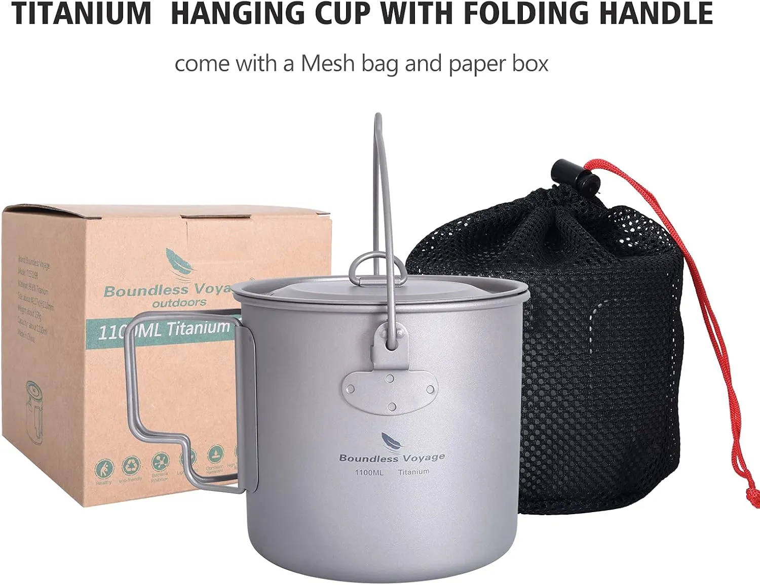 Outdoor 750ml - 2900ml Titanium Pot with Lid Folding Bail Handle Camping Hiking Picnic Ultralight Water Bottle Cup Mug Spork Set