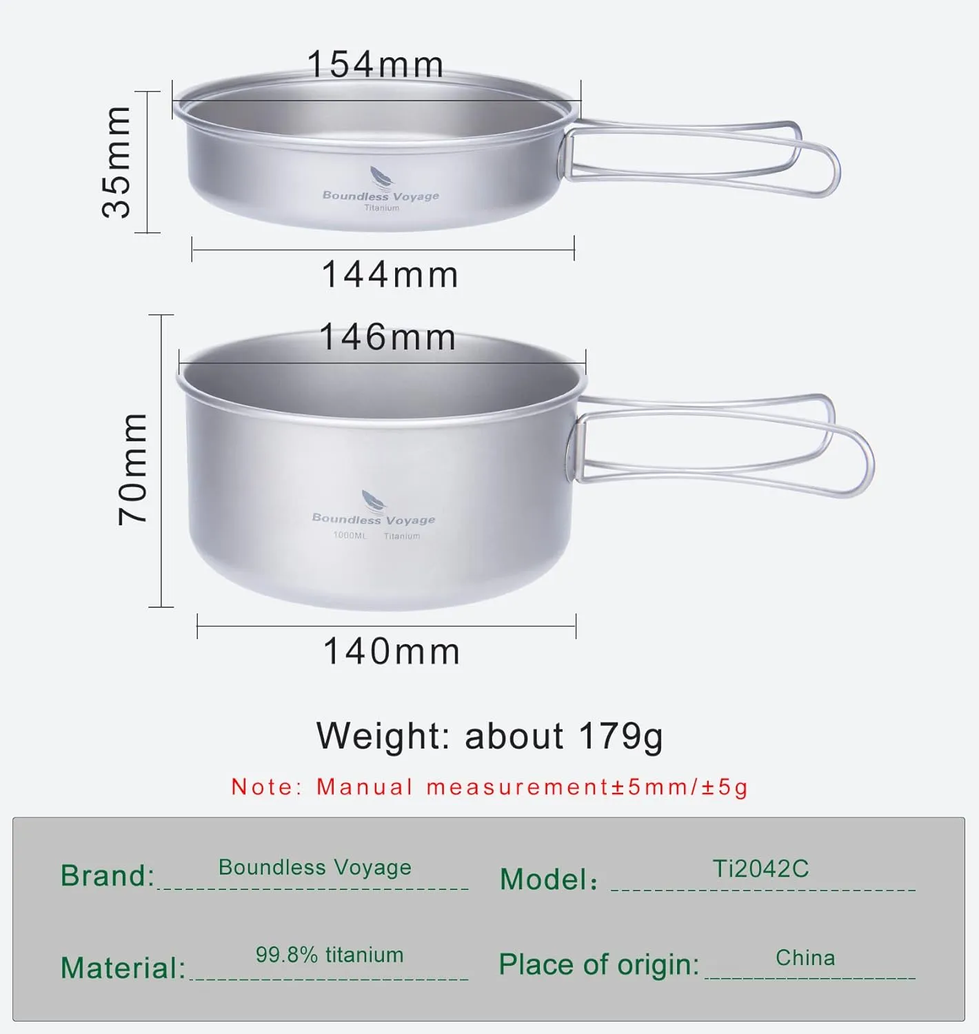 Outdoor 750ml - 2900ml Titanium Pot with Lid Folding Bail Handle Camping Hiking Picnic Ultralight Water Bottle Cup Mug Spork Set