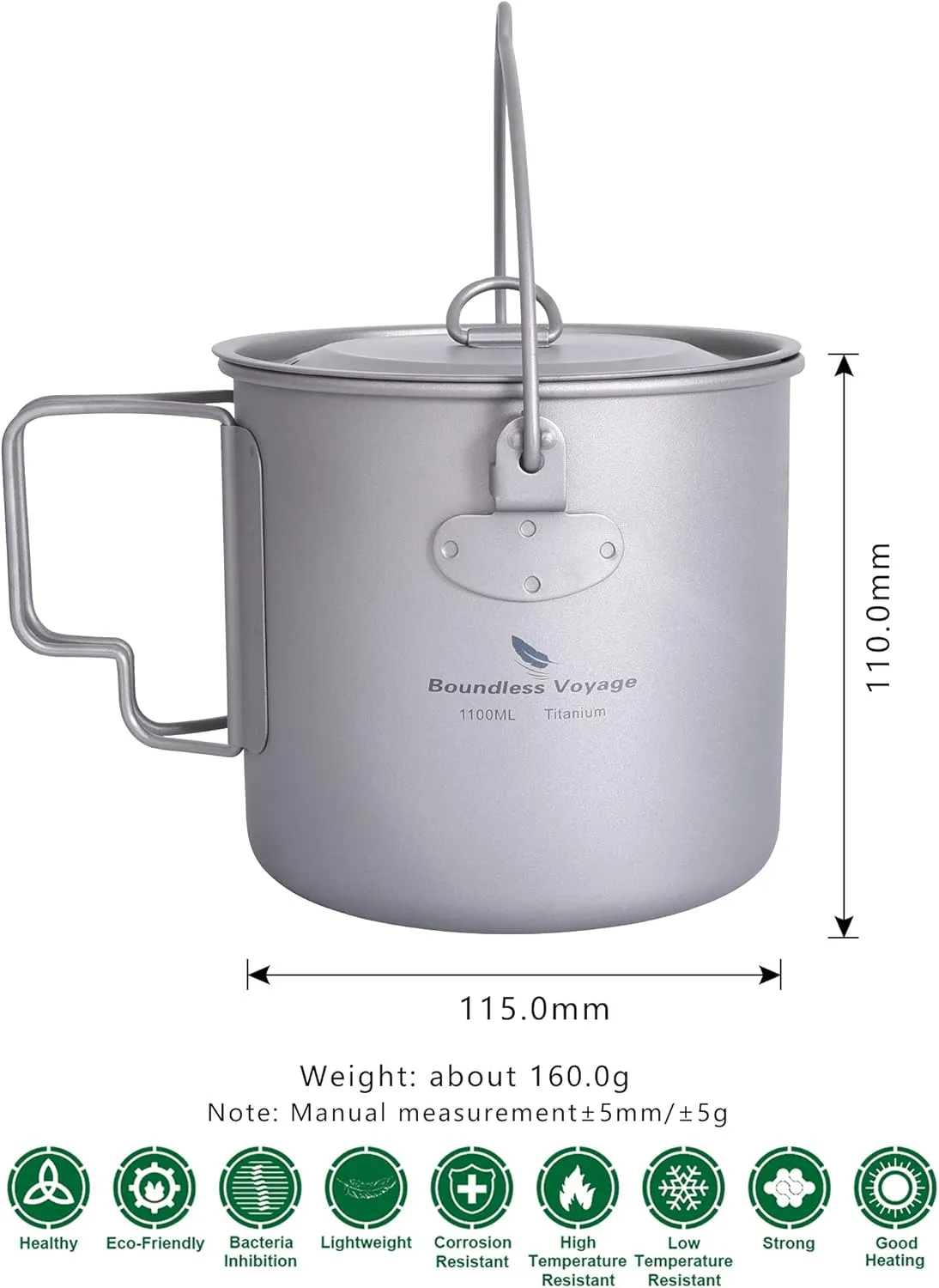 Outdoor 750ml - 2900ml Titanium Pot with Lid Folding Bail Handle Camping Hiking Picnic Ultralight Water Bottle Cup Mug Spork Set