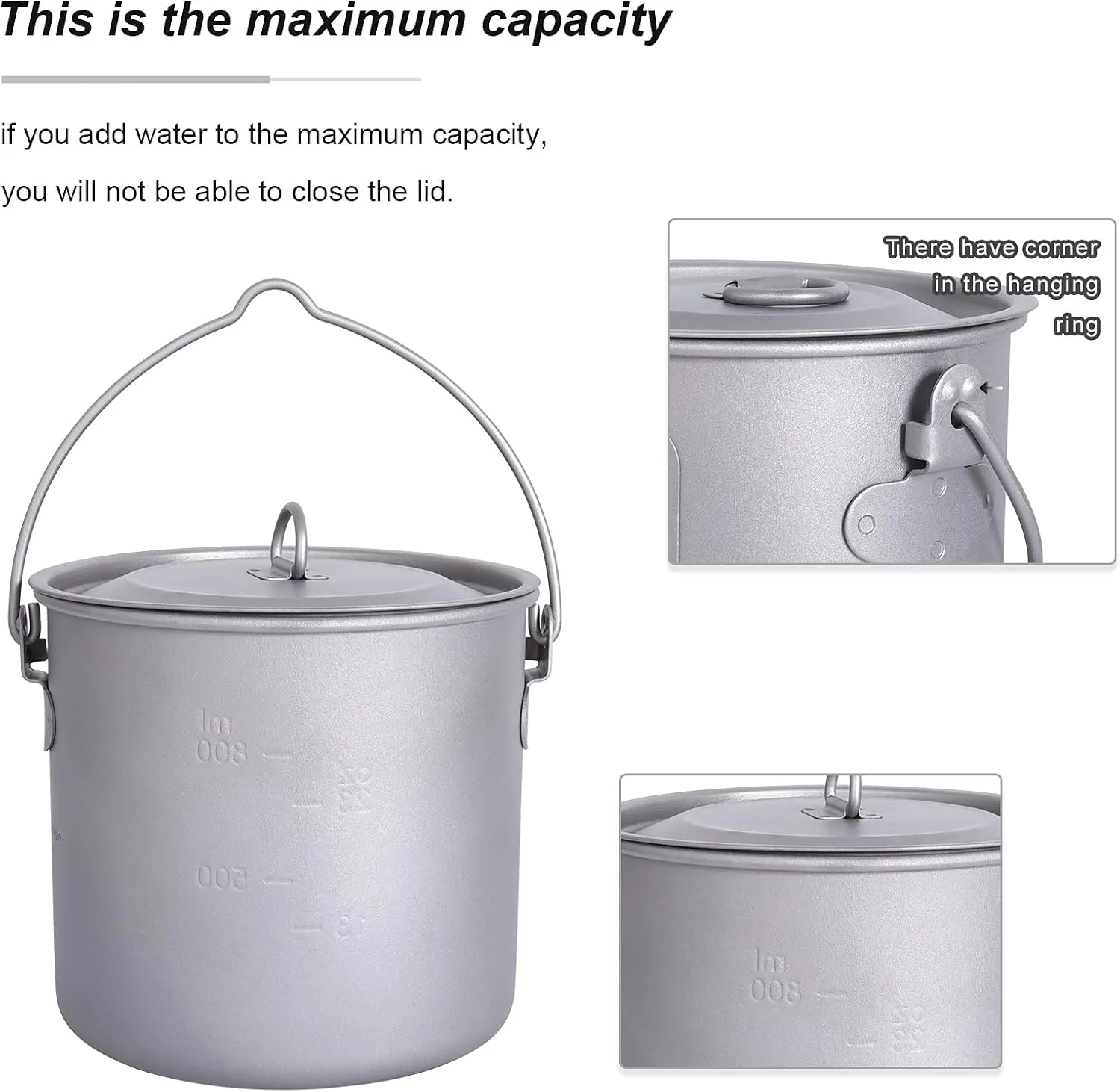 Outdoor 750ml - 2900ml Titanium Pot with Lid Folding Bail Handle Camping Hiking Picnic Ultralight Water Bottle Cup Mug Spork Set