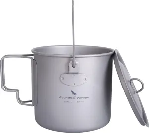 Outdoor 750ml - 2900ml Titanium Pot with Lid Folding Bail Handle Camping Hiking Picnic Ultralight Water Bottle Cup Mug Spork Set