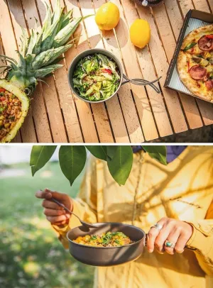 Outdoor Pure Titanium Frying Pan Camping Portable Pot With Foldable Fork(L-1PC)