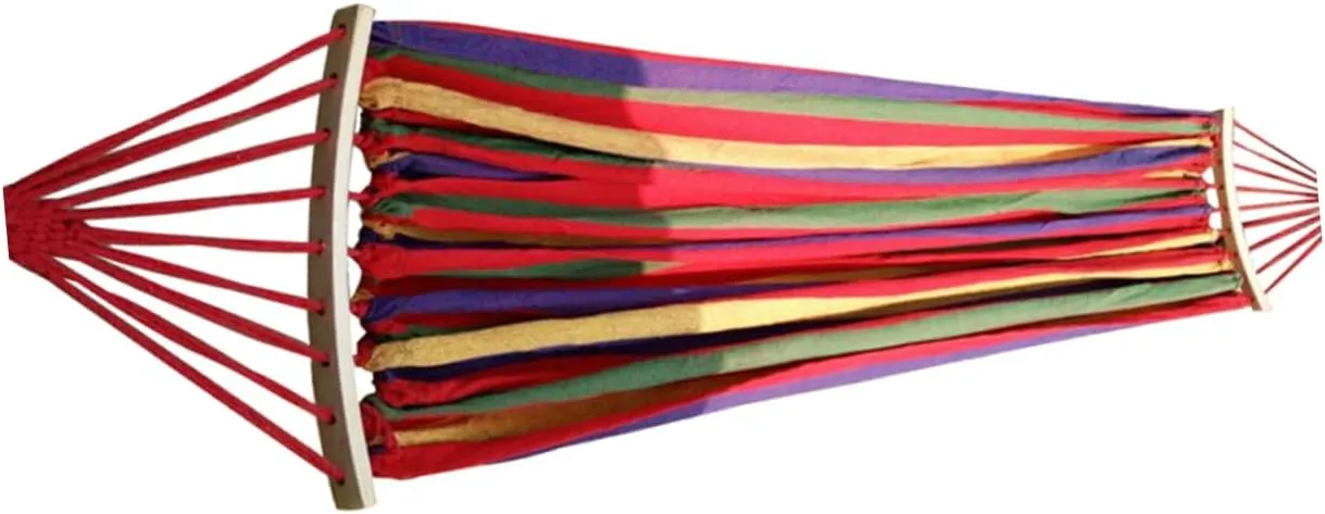 Outdoor Rollover Double Hammock with Wooden Stick Rainbow Canvas Swing Bed for Camping Use Easy to Carry and Fold Durable Design