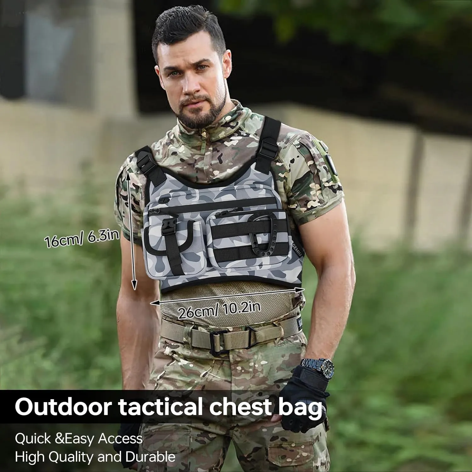 Outdoor Sports Chest Bag for Men, Tactical Inspired Sports Utility Chest Pack Large Capacity Lightweight Front Running Vest for Men With Built-In Phone Holder EDC Bag for Hiking,Cycling