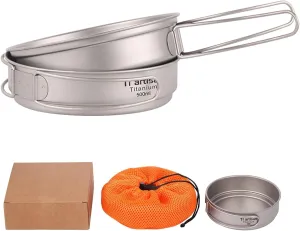 Outdoor Titanium Pot, Titanium Pot Pan Set, Lightweight Titanium Fry Pan, Outdoor Hiking Hiking Backpacking Cooking Pan, Foldable Handles For Space Saving(500ml 2)
