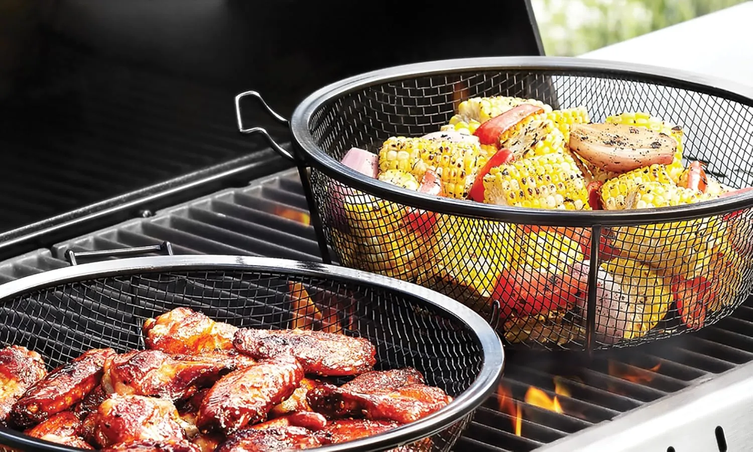 Outset QD77 Grill, 1 EA, Black Chef's Outdoor Basket and Skillet