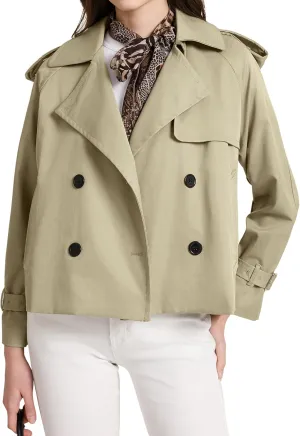 PEHMEA Women's Crop Double Breasted Trench Coat with Pockets, 2025 Spring Casual Trendy Work Office Travel Short Jackets(Khaki-M)