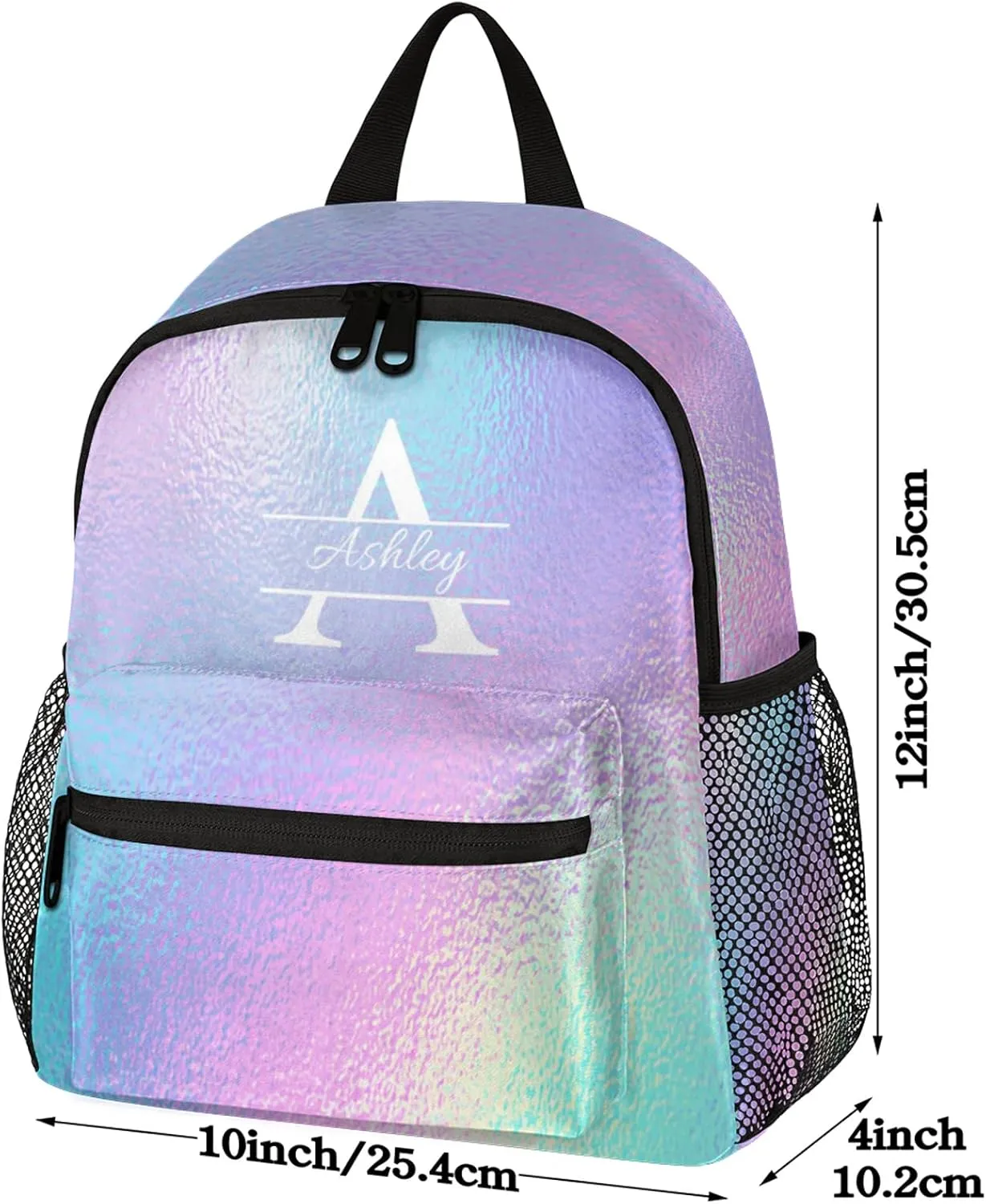 Personalized Backpack with Initial & Name Customized Shoulder Bag for Women Waterproof Travel Casual Daypack Gifts 12in, Gradient Blue Purple