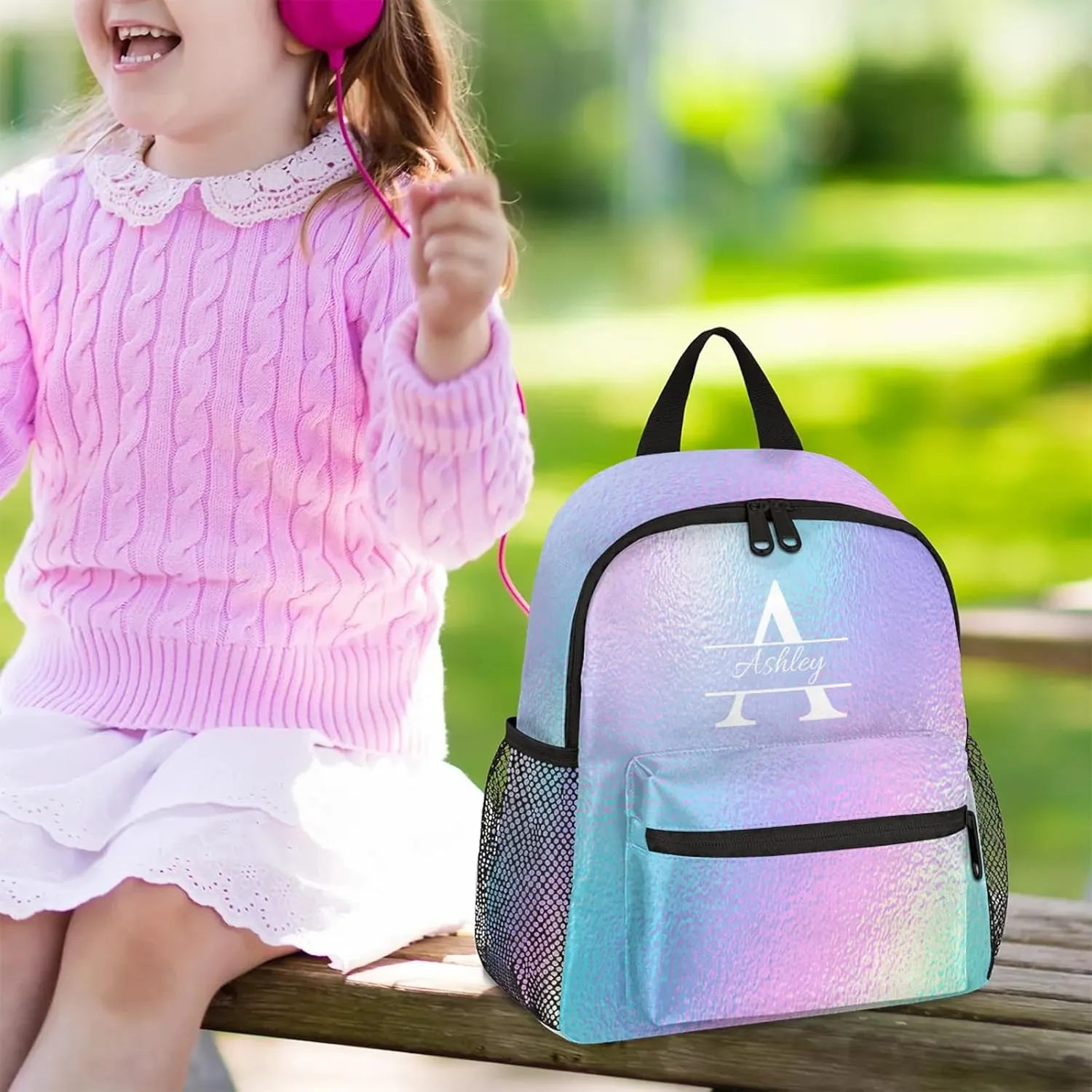 Personalized Backpack with Initial & Name Customized Shoulder Bag for Women Waterproof Travel Casual Daypack Gifts 12in, Gradient Blue Purple