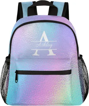 Personalized Backpack with Initial & Name Customized Shoulder Bag for Women Waterproof Travel Casual Daypack Gifts 12in, Gradient Blue Purple