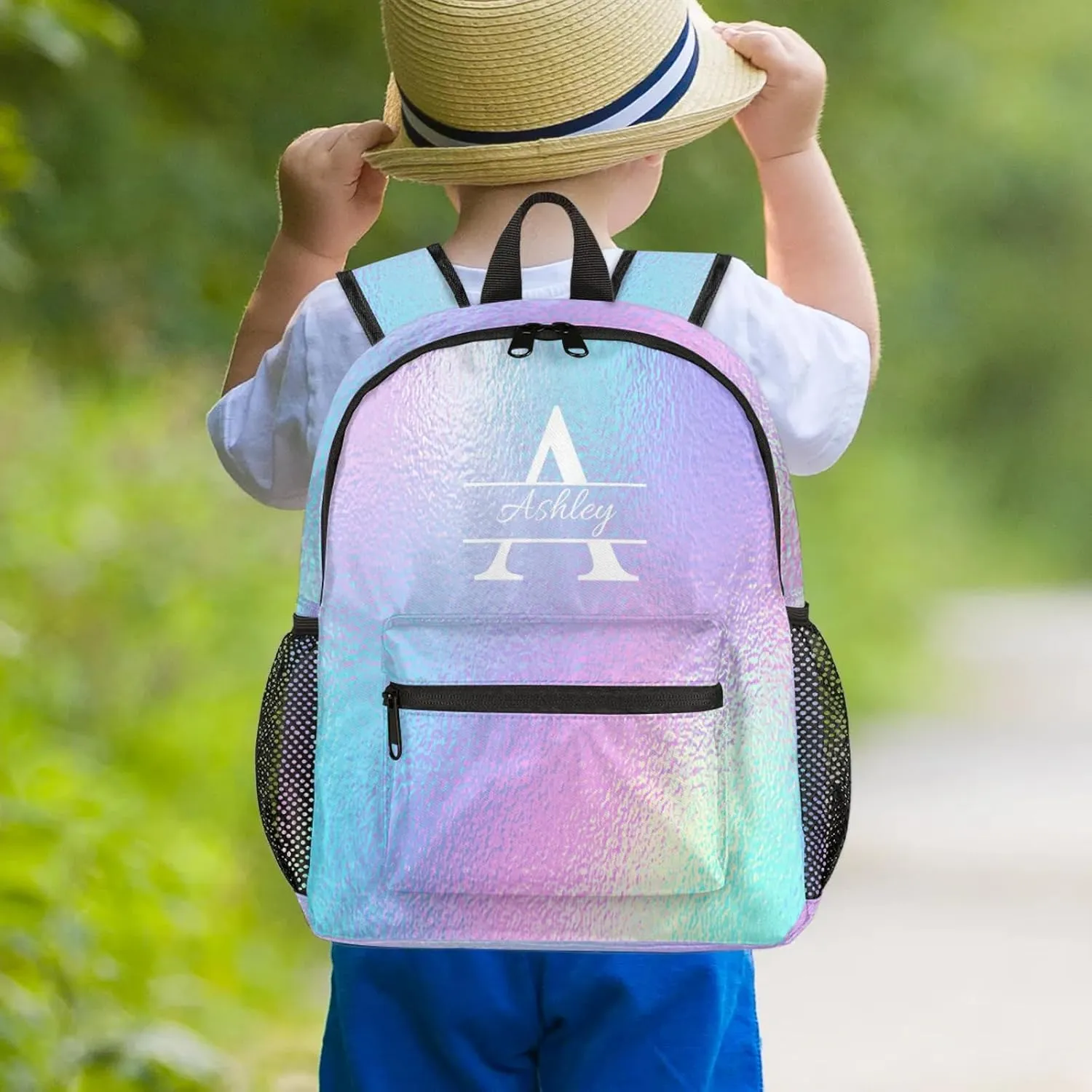 Personalized Backpack with Initial & Name Customized Shoulder Bag for Women Waterproof Travel Casual Daypack Gifts 12in, Gradient Blue Purple
