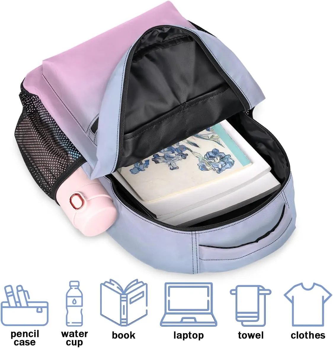 Personalized Backpack with Initial & Name Customized Shoulder Bag for Women Waterproof Travel Casual Daypack Gifts 16in, Sky Blue Pink