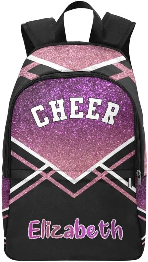 Personalized Cheerleader Purple Black Print Backpack with Name Custom Travel Daypack Bag for Man Woman Gifts