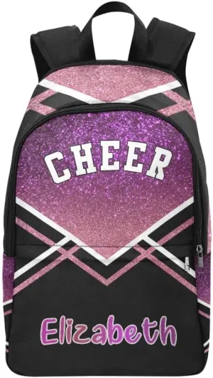Personalized Cheerleader Purple Black Print Backpack with Name Custom Travel Daypack Bag for Man Woman Gifts