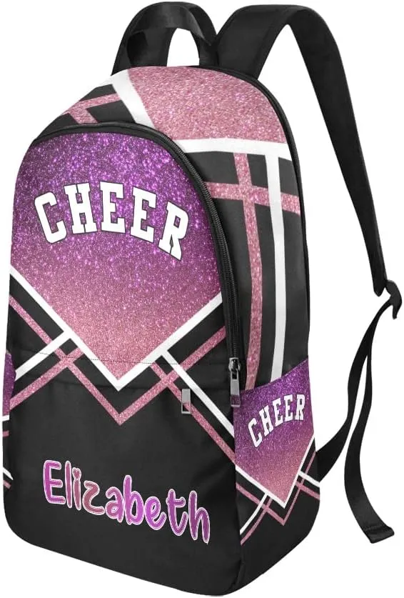 Personalized Cheerleader Purple Black Print Backpack with Name Custom Travel Daypack Bag for Man Woman Gifts