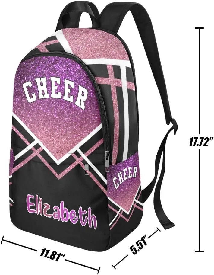 Personalized Cheerleader Purple Black Print Backpack with Name Custom Travel Daypack Bag for Man Woman Gifts