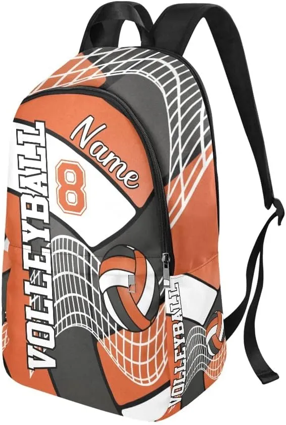 Personalized Volleyball in Black Orange and White Backpack with Name Custom Travel Daypack Bag for Man Woman Gifts