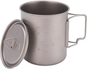 Pilipane 750ml Outdoor Titanium Water Mugs with Folding Handles,Beer Mug, Portable Camping Titanium Water Cup, Shatterproof Tea Cups, Travel Camping Mugs for Home Restaurest, Outdoor Titanium Water M