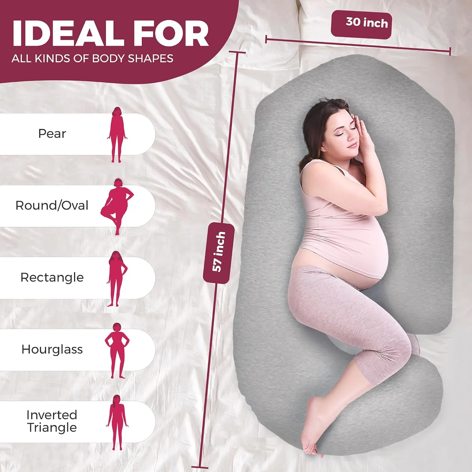 PILLANI Pregnancy Pillows for Sleeping V C U Shaped - Pregnancy Must Haves Multipurpose Maternity Pillow - 57-inch Cooling Full Body Pillow with Removable Cover
