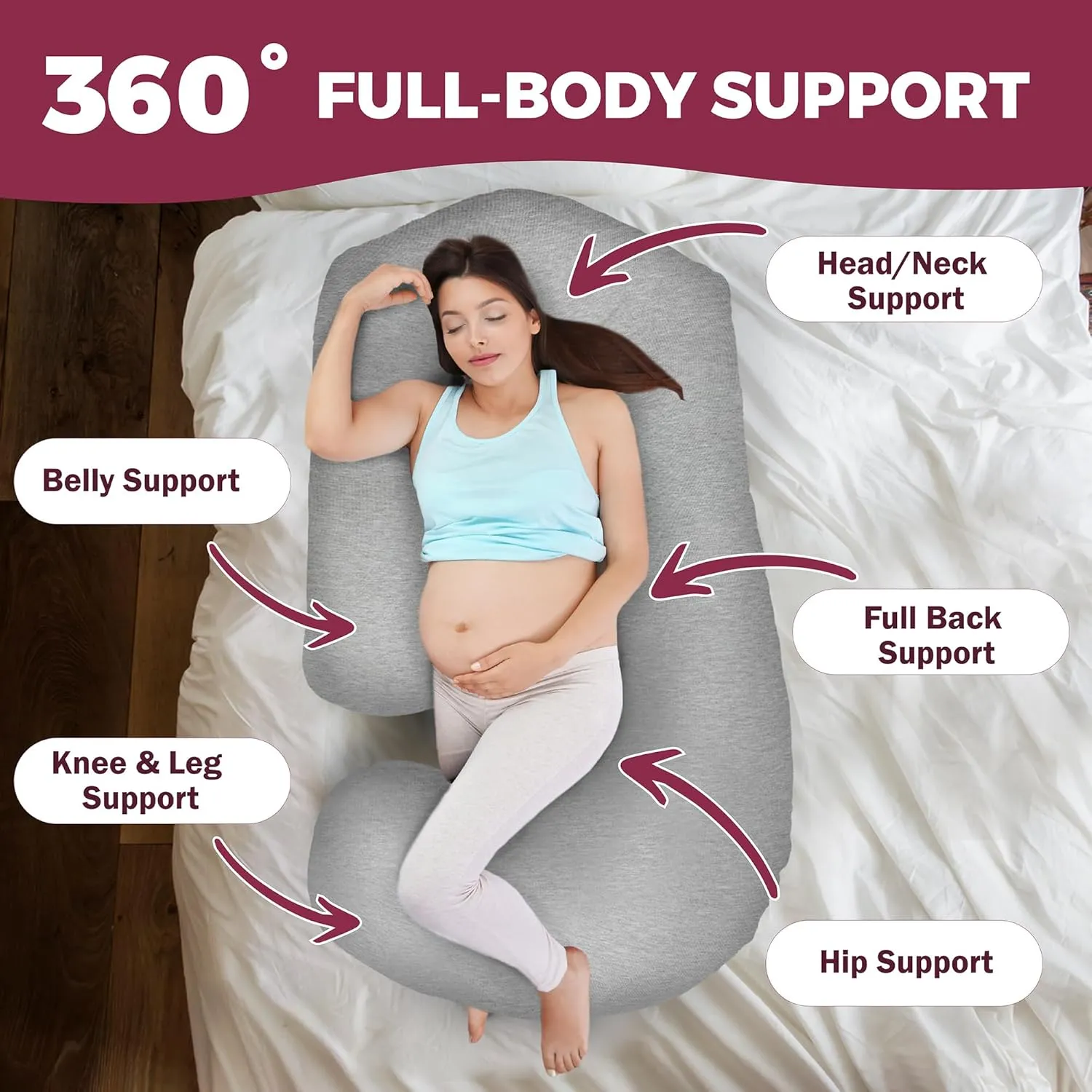 PILLANI Pregnancy Pillows for Sleeping V C U Shaped - Pregnancy Must Haves Multipurpose Maternity Pillow - 57-inch Cooling Full Body Pillow with Removable Cover