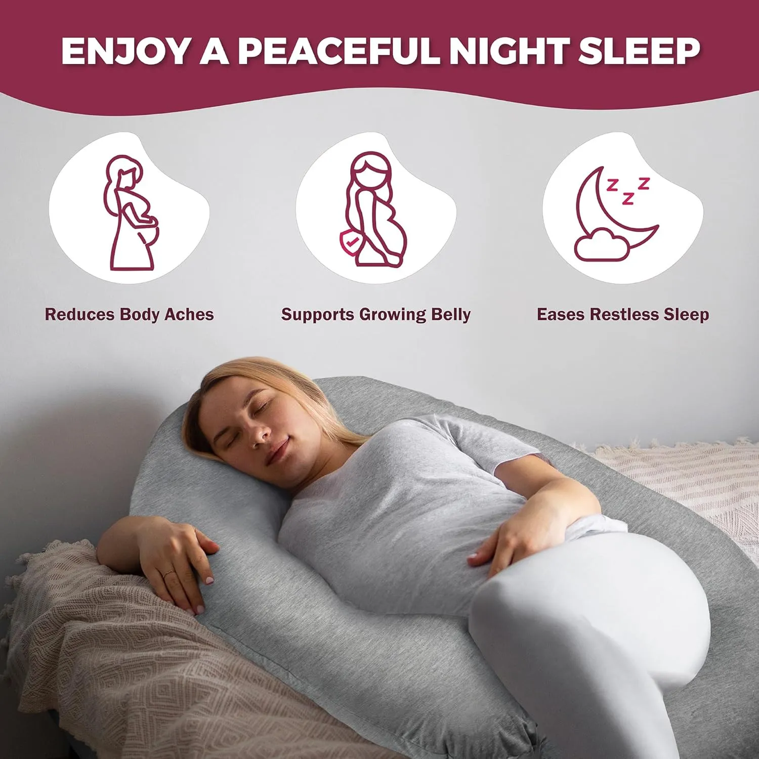 PILLANI Pregnancy Pillows for Sleeping V C U Shaped - Pregnancy Must Haves Multipurpose Maternity Pillow - 57-inch Cooling Full Body Pillow with Removable Cover