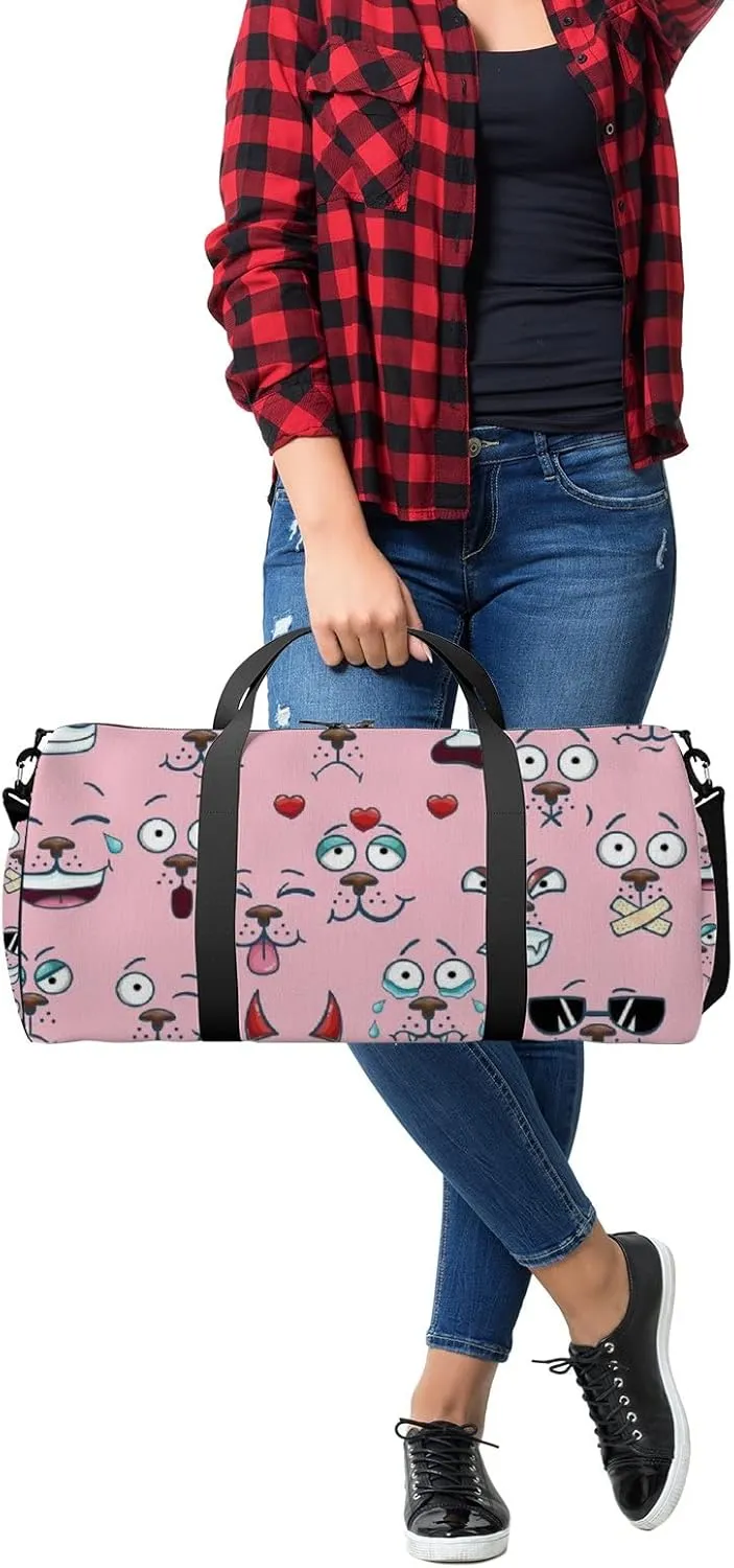 Pink Kawaii Cute Cartoon Face Sports Bag Tote Bag Waterproof Gym Bag with Shoulder Strap Zipper 2 Side Pockets for Men and Women, Travel and Storage Shoulder Bag.