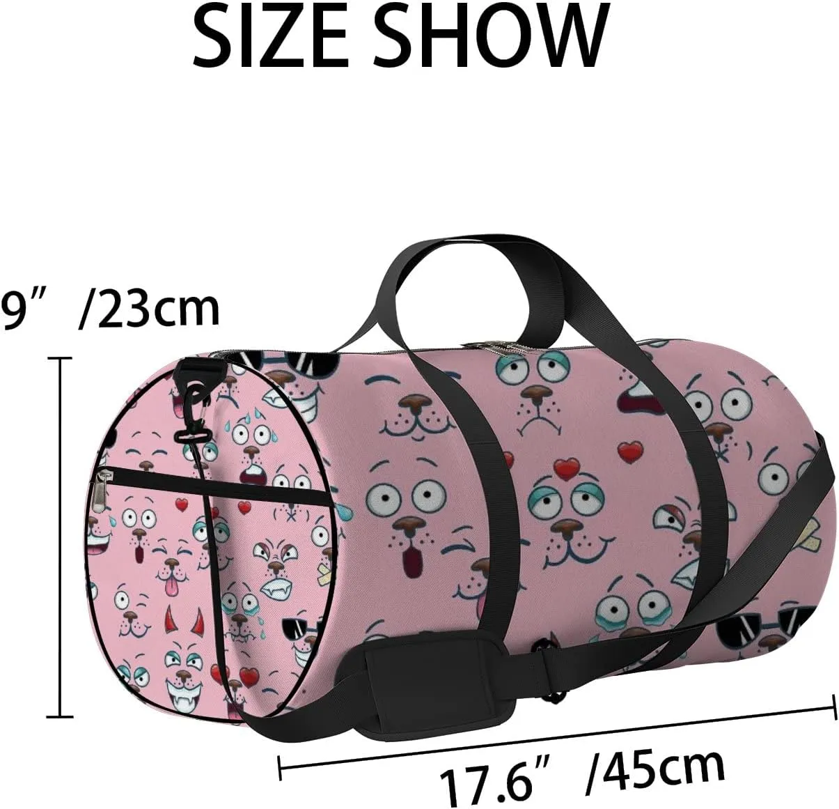 Pink Kawaii Cute Cartoon Face Sports Bag Tote Bag Waterproof Gym Bag with Shoulder Strap Zipper 2 Side Pockets for Men and Women, Travel and Storage Shoulder Bag.
