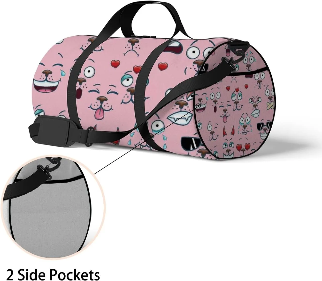 Pink Kawaii Cute Cartoon Face Sports Bag Tote Bag Waterproof Gym Bag with Shoulder Strap Zipper 2 Side Pockets for Men and Women, Travel and Storage Shoulder Bag.