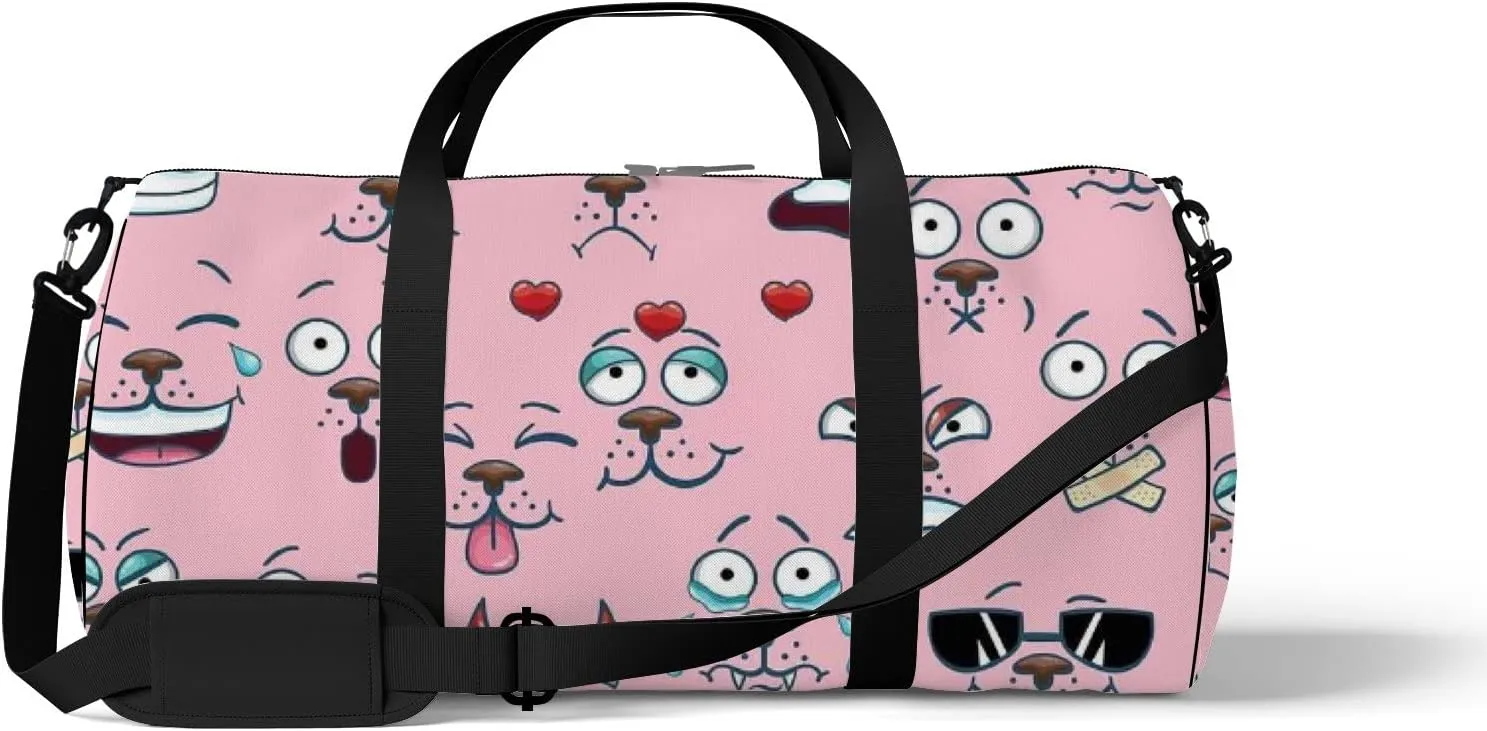 Pink Kawaii Cute Cartoon Face Sports Bag Tote Bag Waterproof Gym Bag with Shoulder Strap Zipper 2 Side Pockets for Men and Women, Travel and Storage Shoulder Bag.