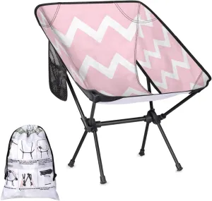 Pink Serrated Pattern Camping Chairs for Adults Ultralight Folding Chairs Outside Portable Camp Backpacking Chair with Side Pocket Storage Bag Compact Beach Chairs for Hiking Fishing