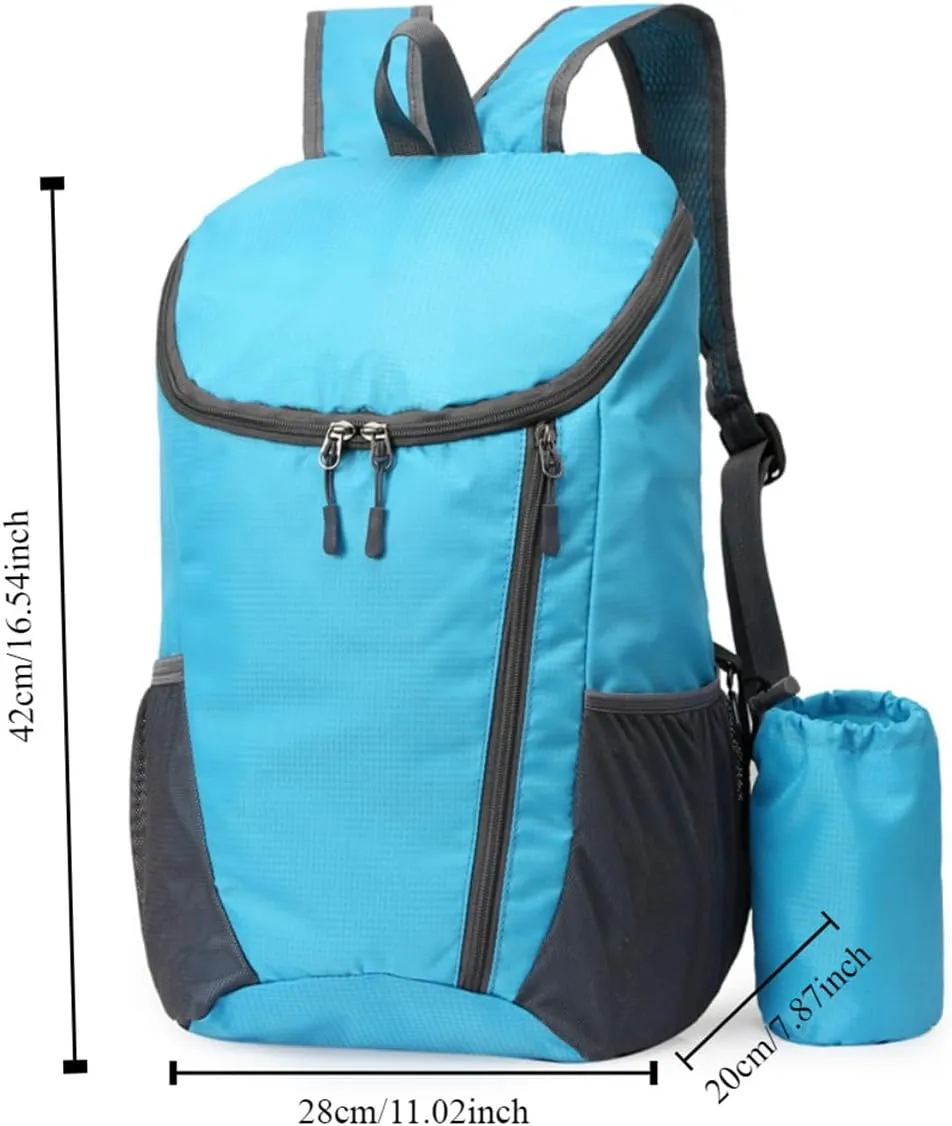 Portable Foldable Backpack Folding Mountaineering Bag, Ultralight Outdoor Cycling Rucksack, Travel Hiking Knapsack(Sky Blue)
