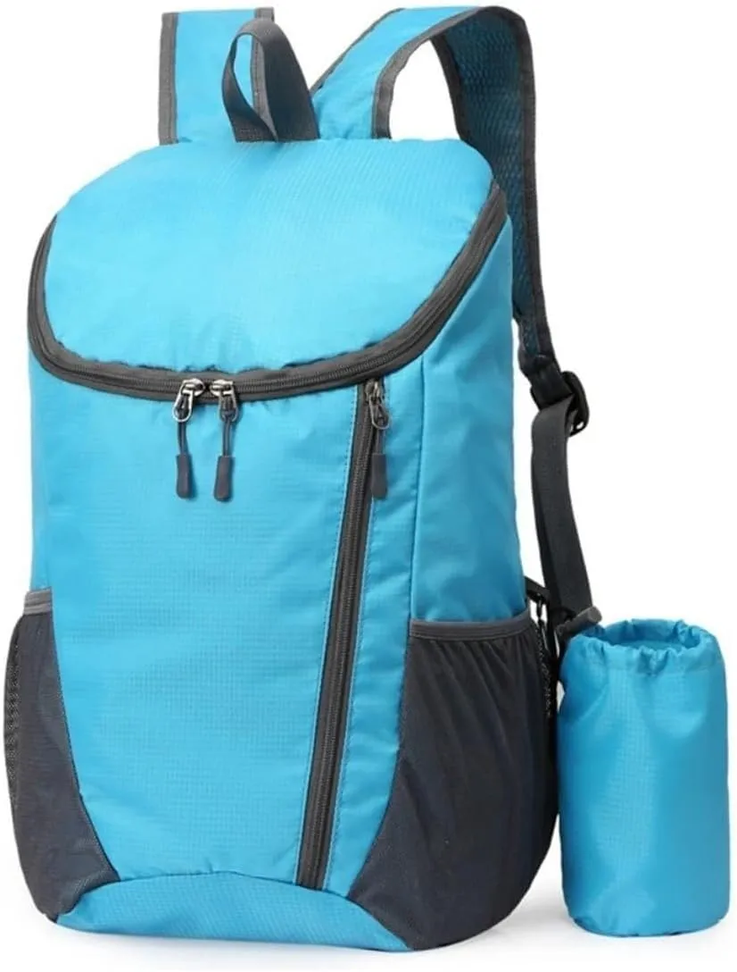 Portable Foldable Backpack Folding Mountaineering Bag, Ultralight Outdoor Cycling Rucksack, Travel Hiking Knapsack(Sky Blue)