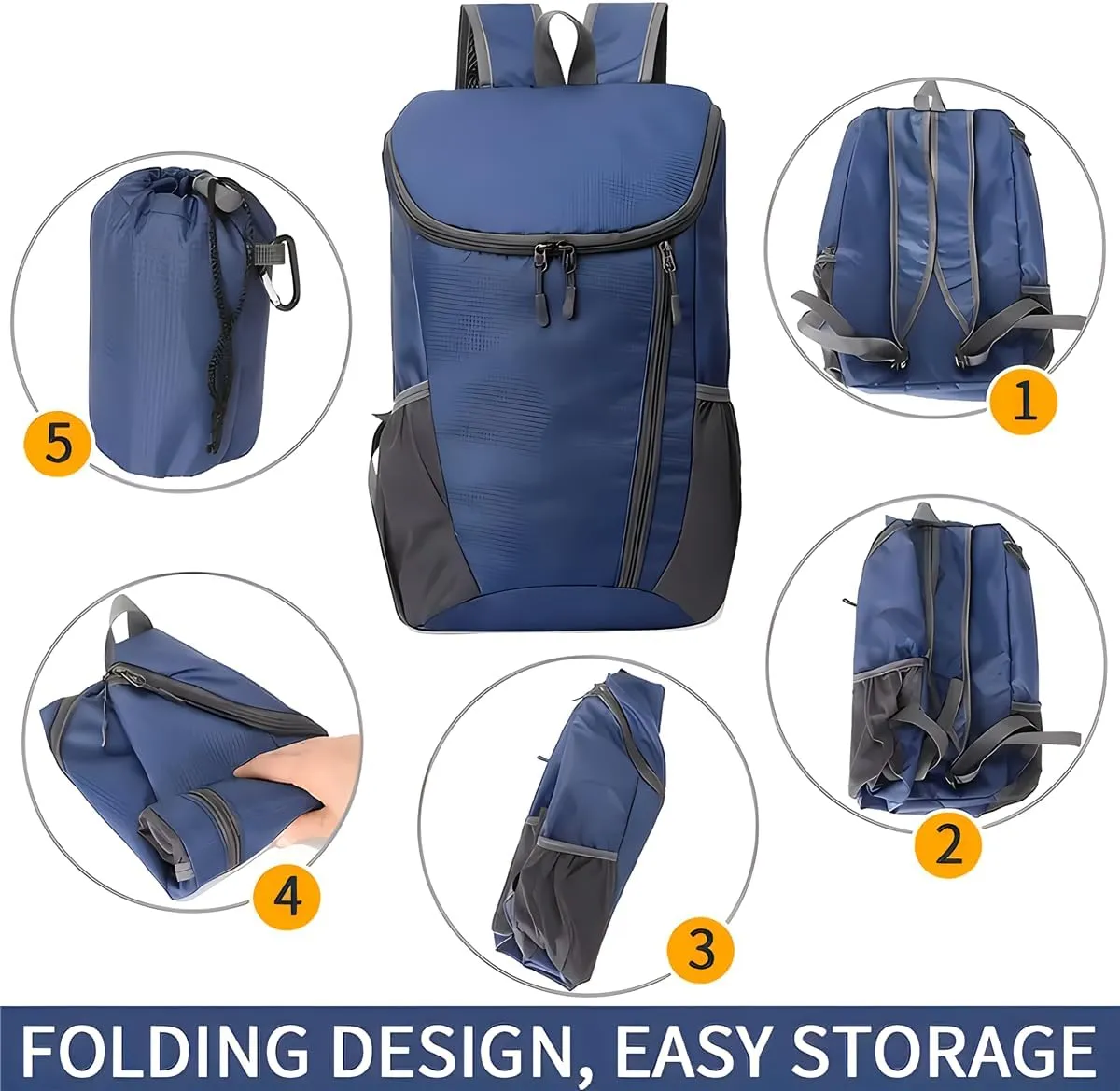 Portable Foldable Backpack Folding Mountaineering Bag, Ultralight Outdoor Cycling Rucksack, Travel Hiking Knapsack(Sky Blue)