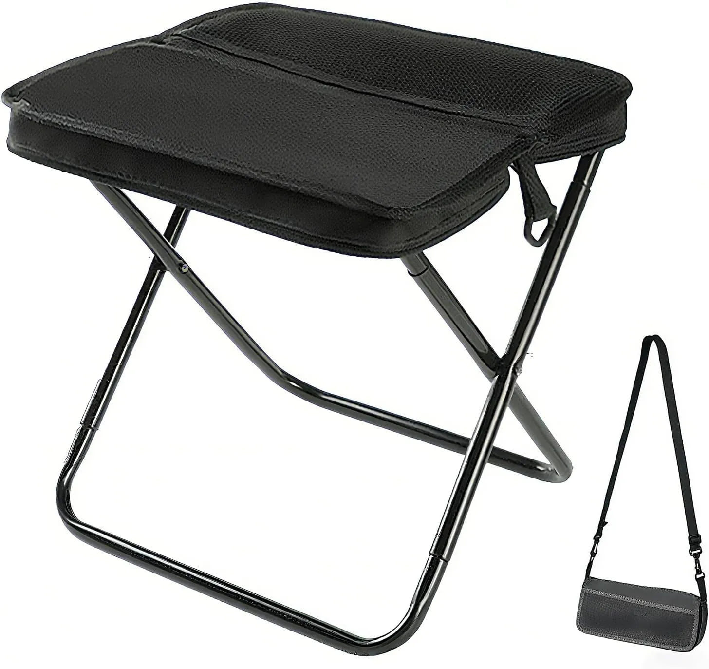 Portable Folding Stool for Camping & Hiking - Ultralight Backpack Stool with Phone Pocket, Supports 260Lbs for Outdoor, Beach, Fishing & Travel (Black, 12.2" High)