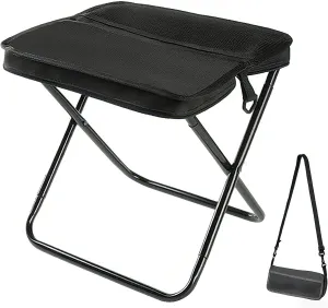 Portable Folding Stool for Camping & Hiking - Ultralight Backpack Stool with Phone Pocket, Supports 260Lbs for Outdoor, Beach, Fishing & Travel (Black, 12.2" High)