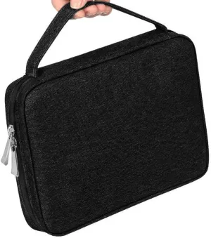 Portable Watch Strap Watchband Storage Box USB Cable Bag Holder Smartwatch Travel Handbag Double Layer, Black