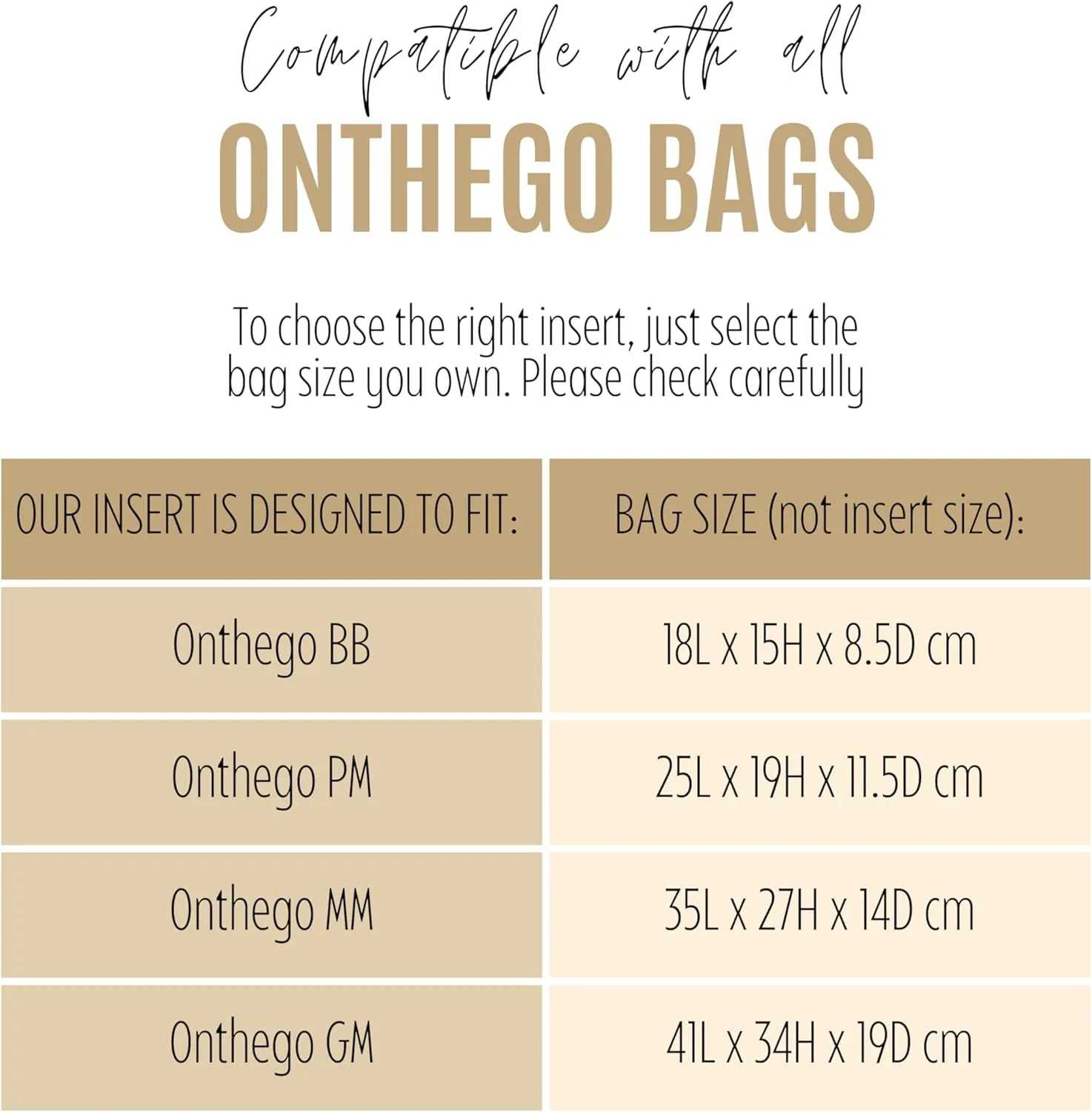 Premium Purse Organizer compatible with Lv Onthego BB Bag Organizer Insert - Handmade Purse Liner, Perfect fit for On The Go Tote PM/MM/GM (Beige, For Onthego PM)