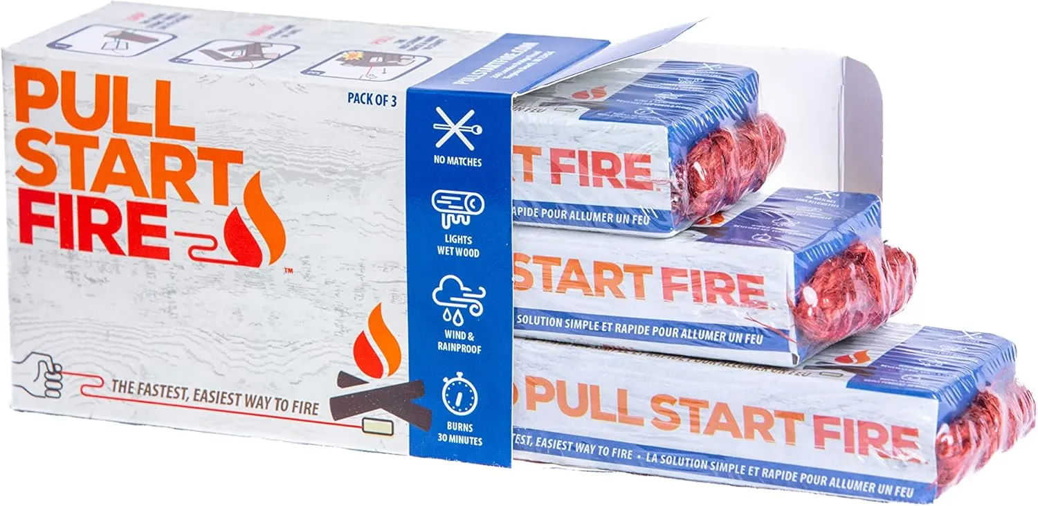 Pull Start Fire Pull String Firestarter | No Matches Required, Fire Starts in Seconds | for Campfires, Grill, Fireplace, BBQ | Lights Wet Wood, Easy to Use, Food Safe and Weather Resistant