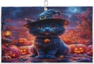 Pumpkin Cat Halloween Golf Towel with Heavy Duty Carabiner Clip Quick Dry Ultra Absorbent Club Ball Cleaning Towel Golf Accessories for Men Women